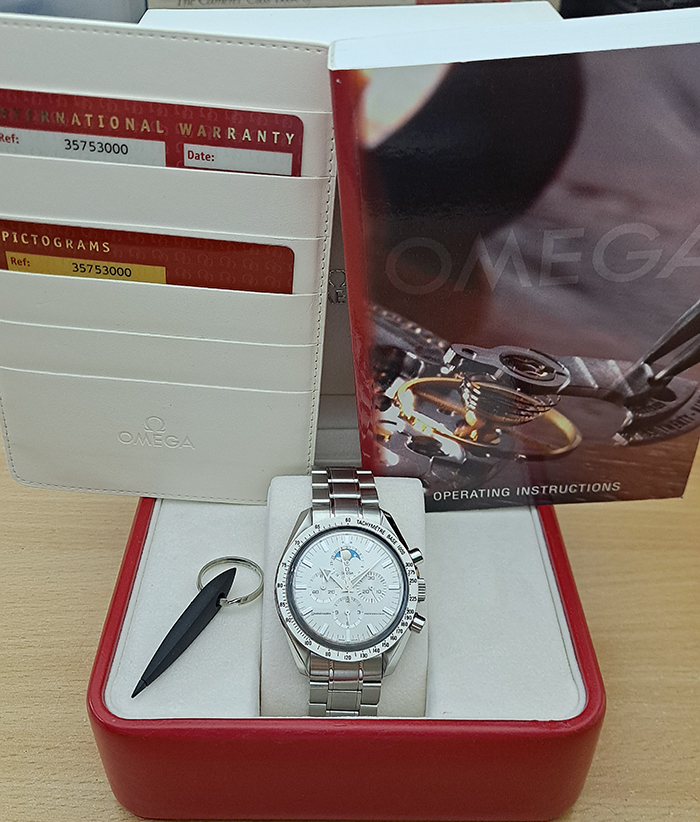 Omega Speedmaster Professional Moonphase 18K White Gold Bezel - European Edition Ref. 3575.30